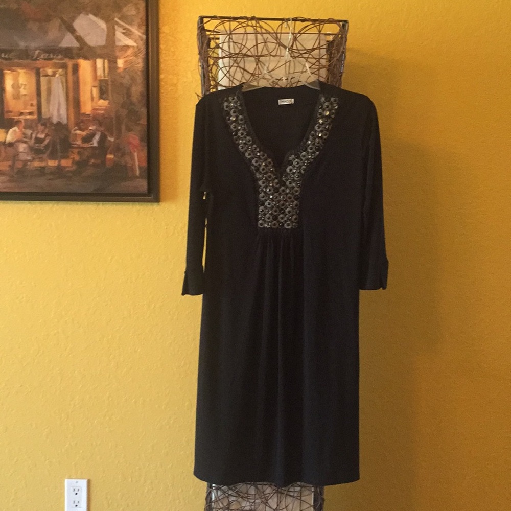 Beautiful evening black dress with stones design